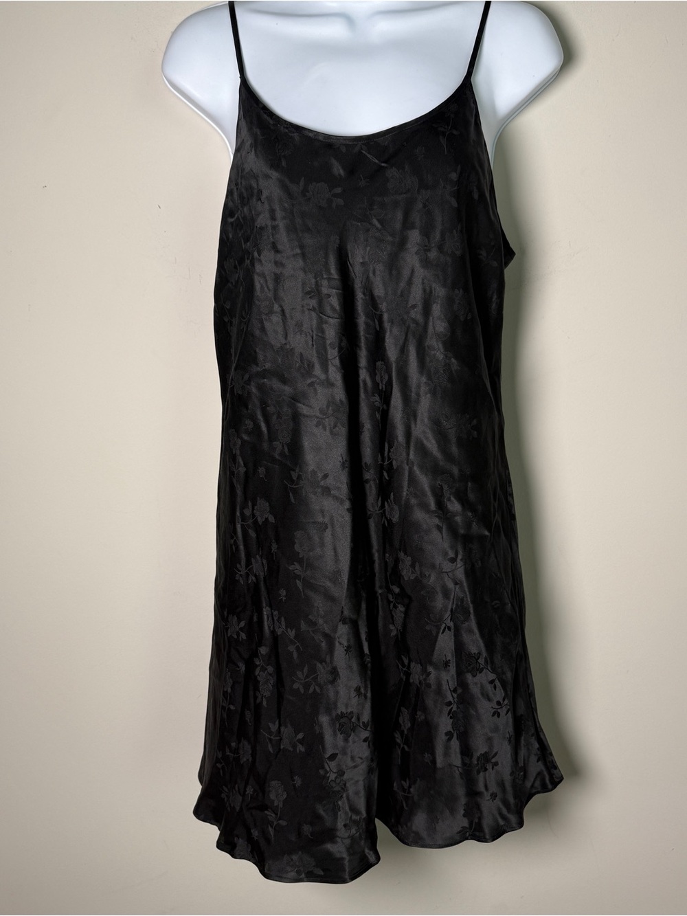 August Silk 100% Silk Chemise Slip Dress Coquette Witchy Floral Jacquard Black M